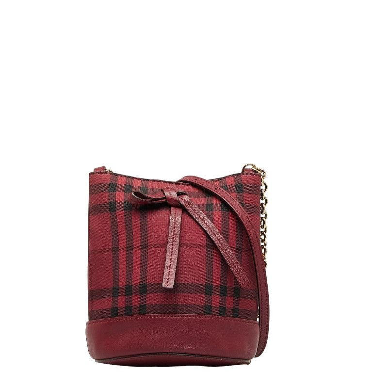 image of Burberry Nova Check Bucket Bag in Red, Women's