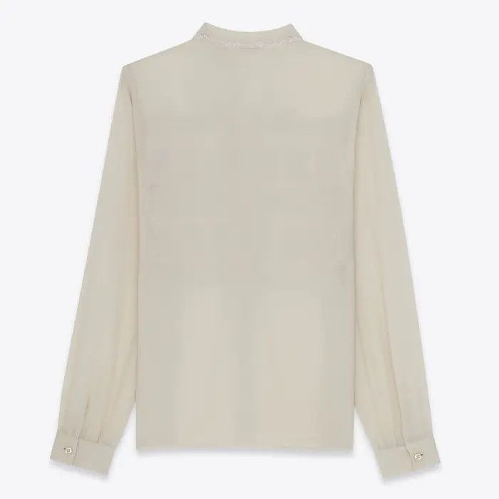 Saint Laurent Paris o1b1hav110525 715690 Pleated Shirt in Silk Crepe in Beige Size US L / EU 52-54 / 3 - 2 Thumbnail