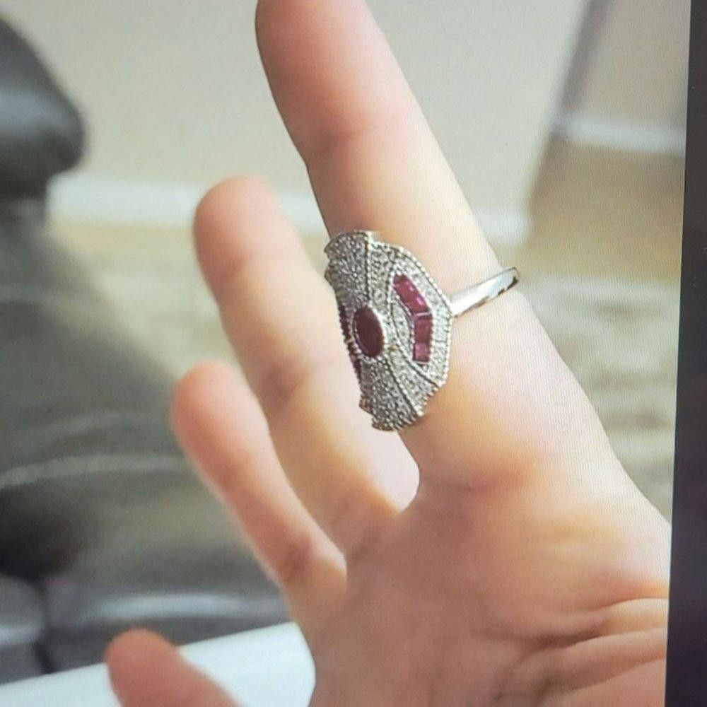Designer 2.0Ct Vintage Ruby Red Art Deco Antique Silver Ring - Size 8 Size ONE SIZE - 7 Thumbnail