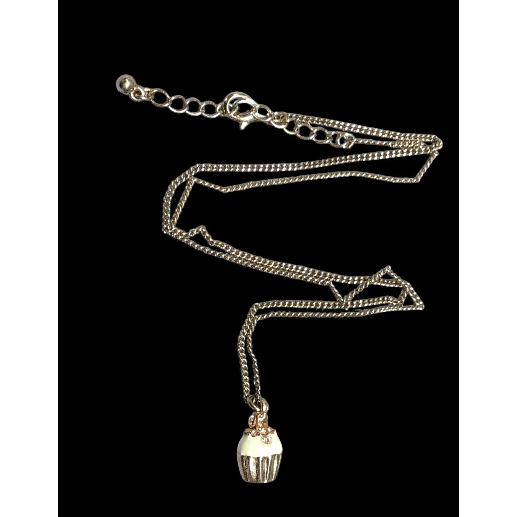 Other Dainty Rhinestone Cupcake Pendant Necklace Rose Gold Tone Size ONE SIZE - 1 Thumbnail