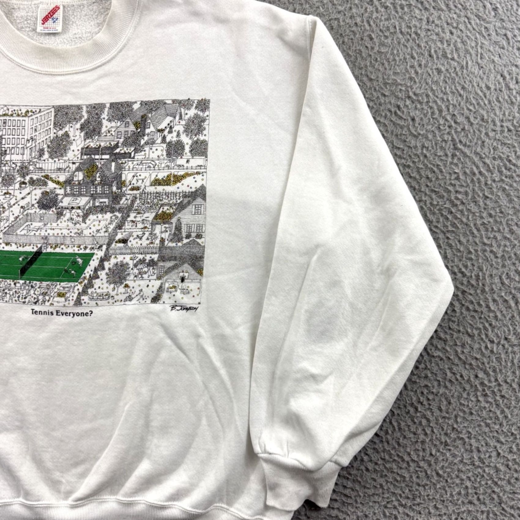 Jerzees VINTAGE Jerzees Sweatshirt Mens XL White 80s 90s Tennis Graphic Print Long Sleeve Crew Neck Pullover Size US XL / EU 56 / 4 - 5 Thumbnail