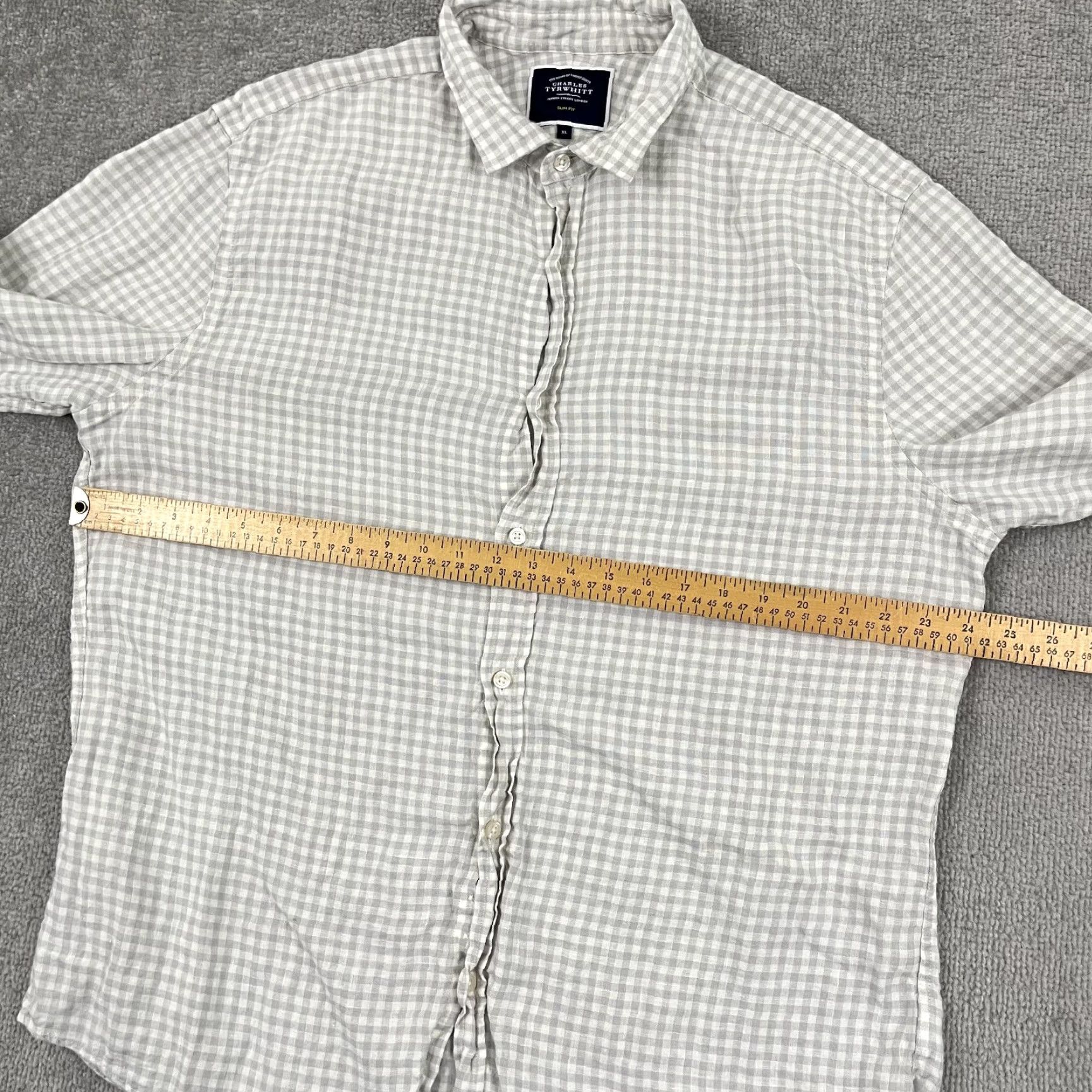 Charles Tyrwhitt Charles Tyrwhitt Shirt Mens XL Slim Linen Gray White Check Button Up Old Money Size US XL / EU 56 / 4 - 6 Thumbnail
