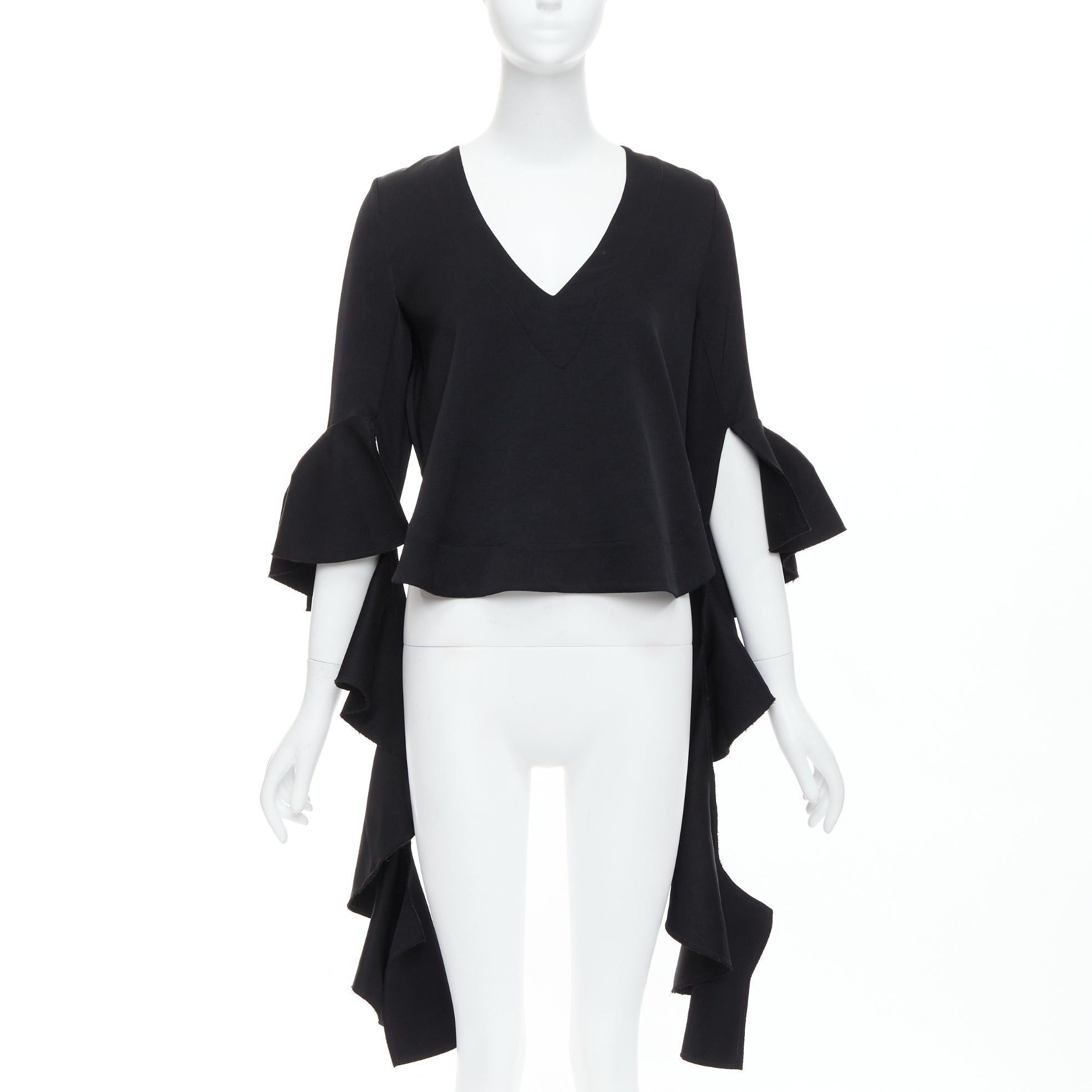 ELLERY ELLERY black cascade sleeves high low hem V-neck top UK8 S Size M / US 6-8 / IT 42-44 - 1 Thumbnail