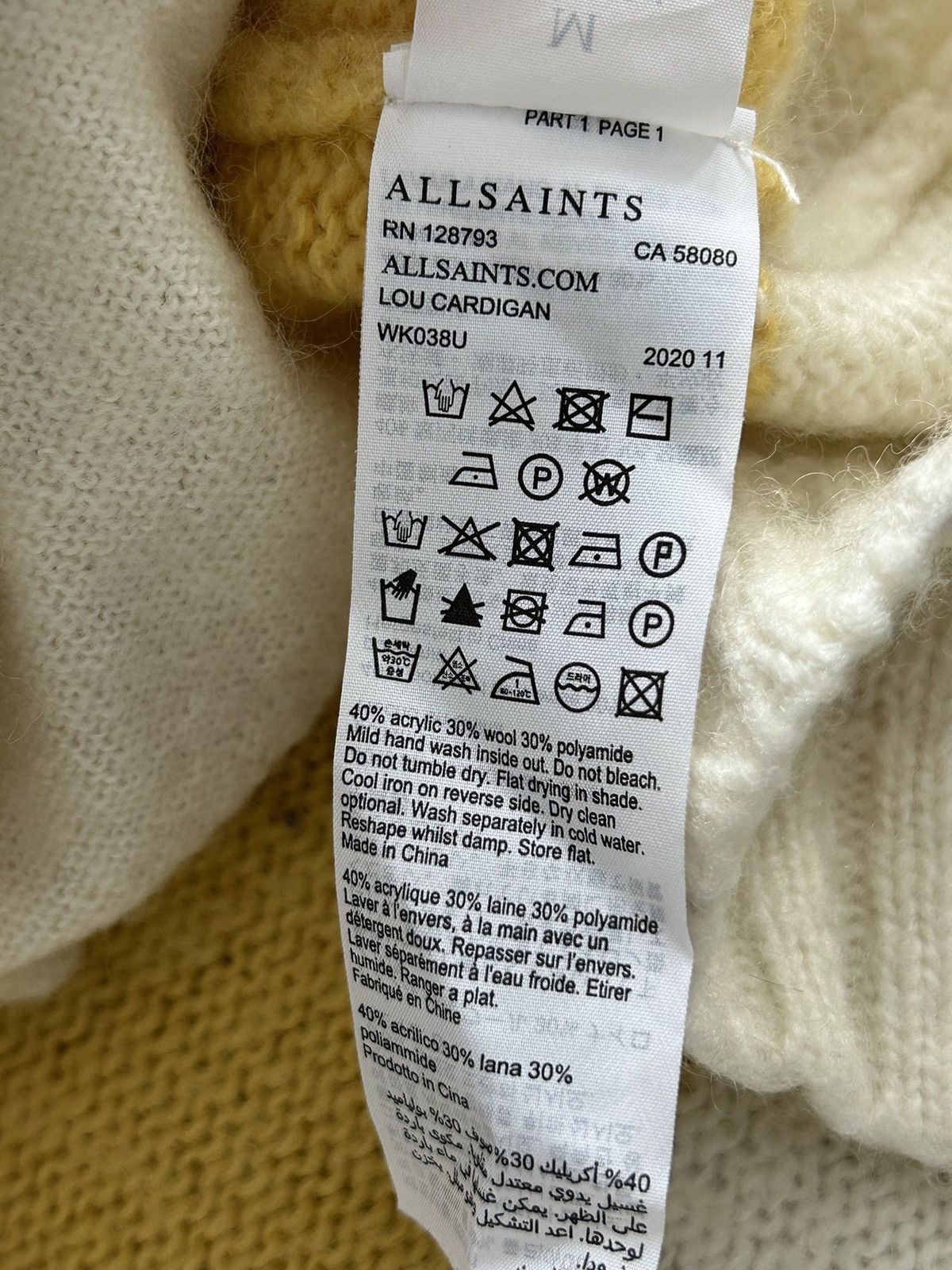Allsaints AllSaints Lou Cardigan Yellow / Cream Wool Size M / US 6-8 / IT 42-44 - 11 Thumbnail