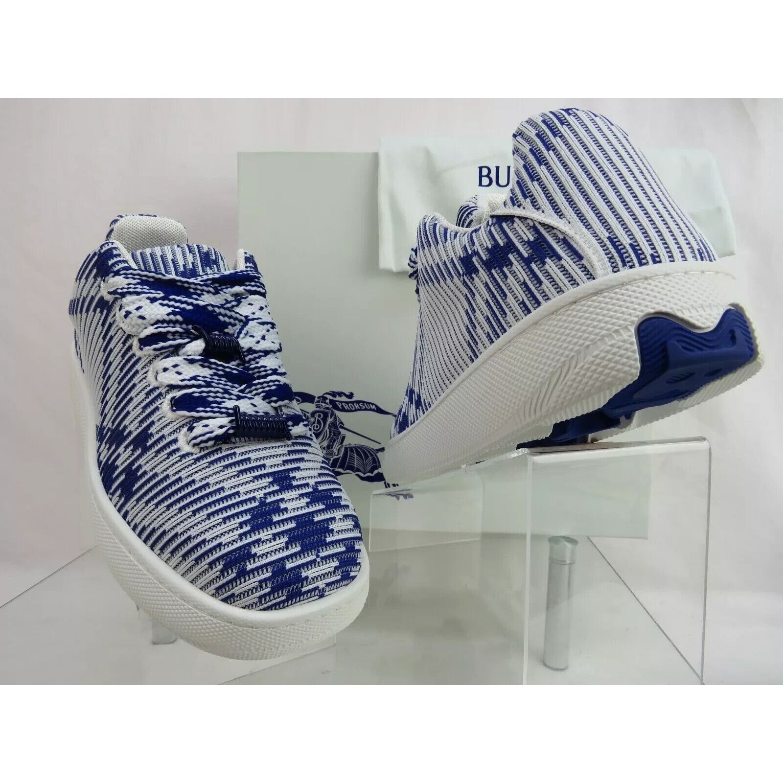 Burberry BURBERRY BOX BLUE CHECK CANVAS LOGO SNEAKERS 11 US 44 IT Size US 11 / EU 44 - 7 Thumbnail