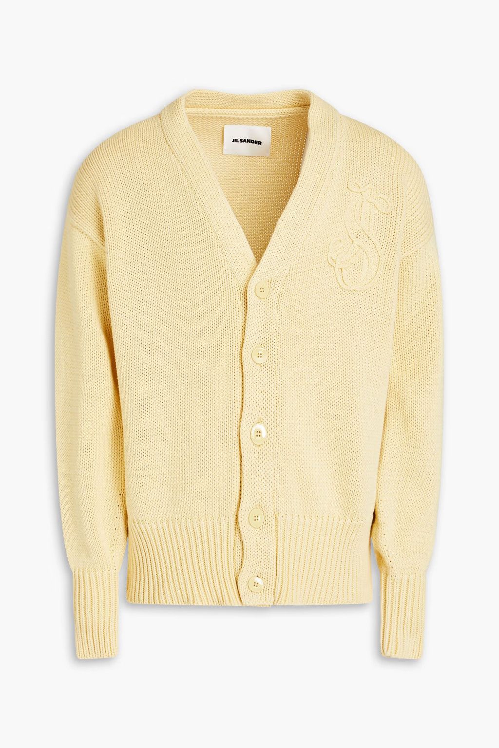 Jil Sander o1y1124 Embroidered-Logo Cotton Cardigan in Pastel Yellow Size US L / EU 52-54 / 3 - 1 Thumbnail