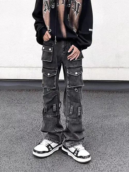 Japanese Brand × Jean Vintage multi-pocket workwear draped heavyweight jeans Size US 34 / EU 50 - 4 Thumbnail
