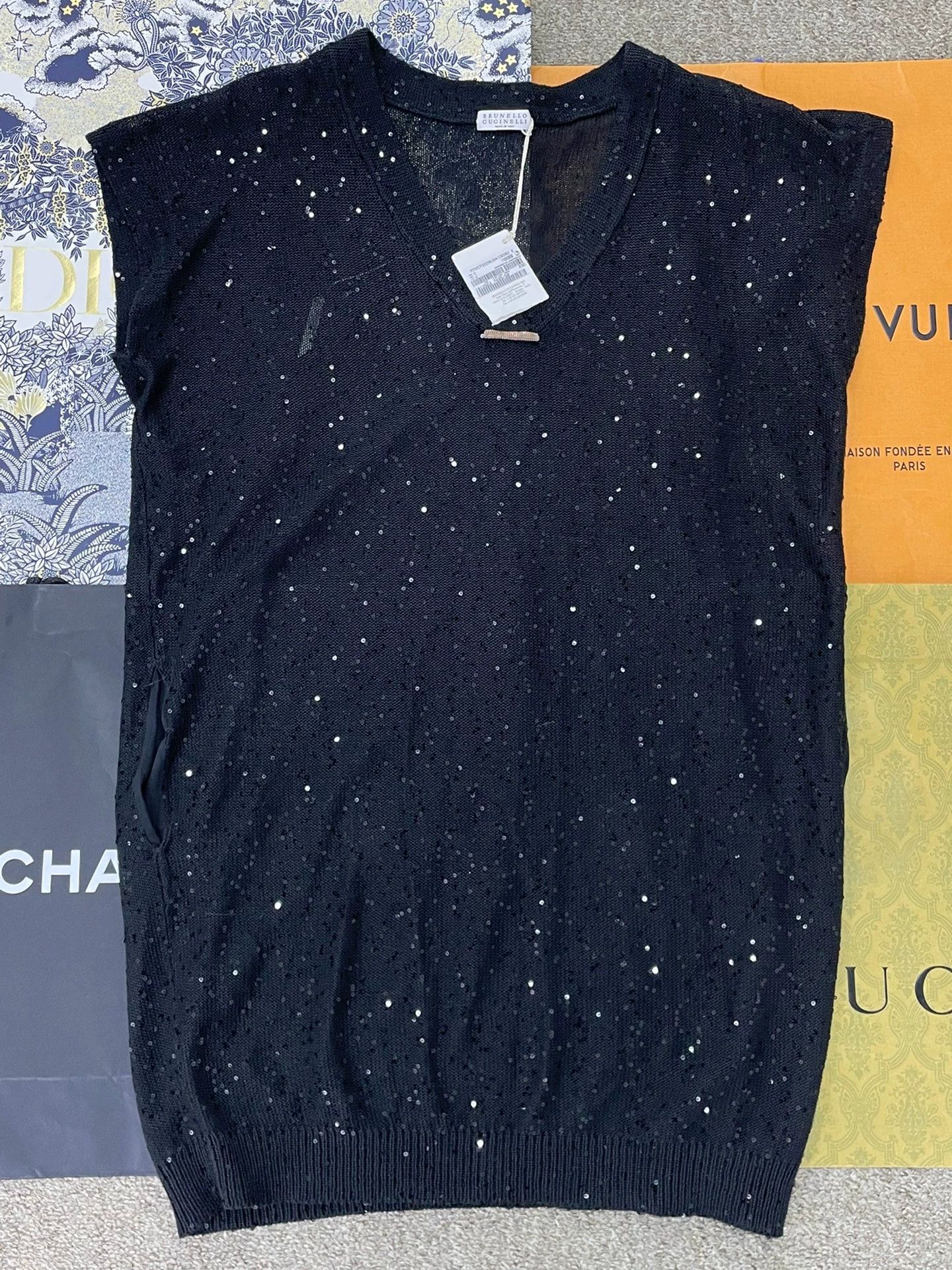 Brunello Cucinelli Brunello Cucinelli Black Sequin Knit Dress - dmc Size US M / EU 48-50 / 2 - 1 Thumbnail