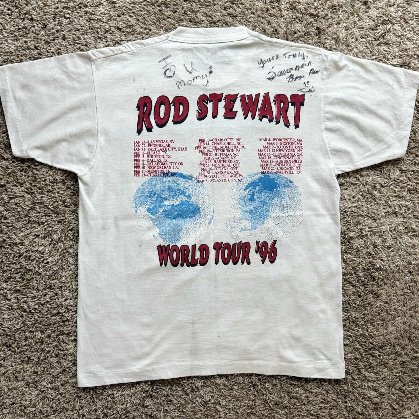 Vintage Vintage 1996 Rod Stewart World Tour White T-Shirt Distressed Size US L / EU 52-54 / 3 - 2 Thumbnail