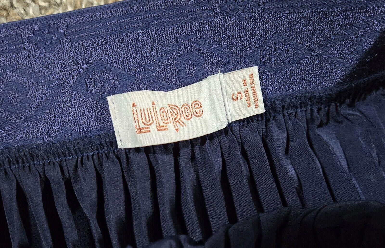 Designer LuLaRoe Elegant Jill Small Navy Silver Pleated Midi Skirt Size 28" / US 6 / IT 42 - 6 Thumbnail