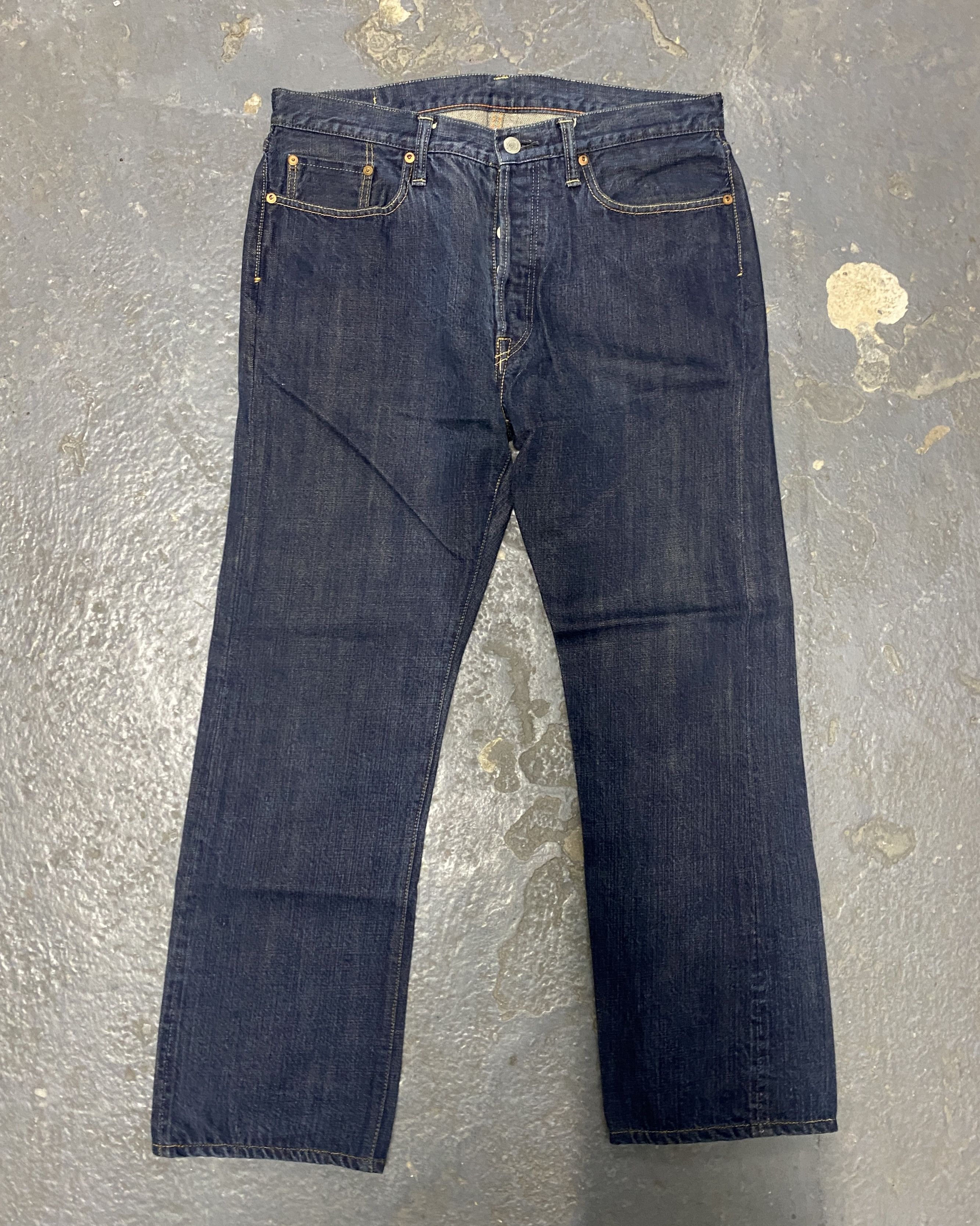 image of 45Rpm Washed Dark Blue Selvedge Cotton Denim Jeans, Men's (Size 33)