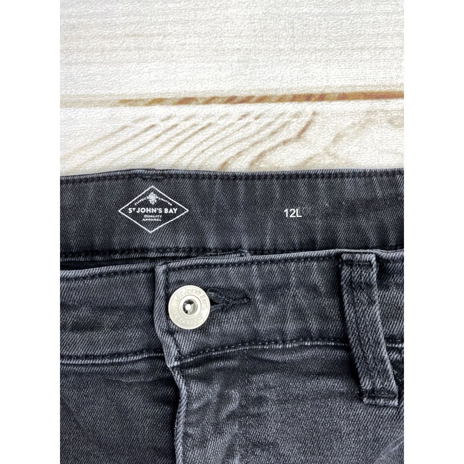 Vintage St. John's Bay Jeans Skinny Womens 12 Tall Black Mid Rise Stretch Denim 5-Pocket Logo 90s Y2K Vintage: No Size 34" / US 12 / IT 48 - 3 Thumbnail