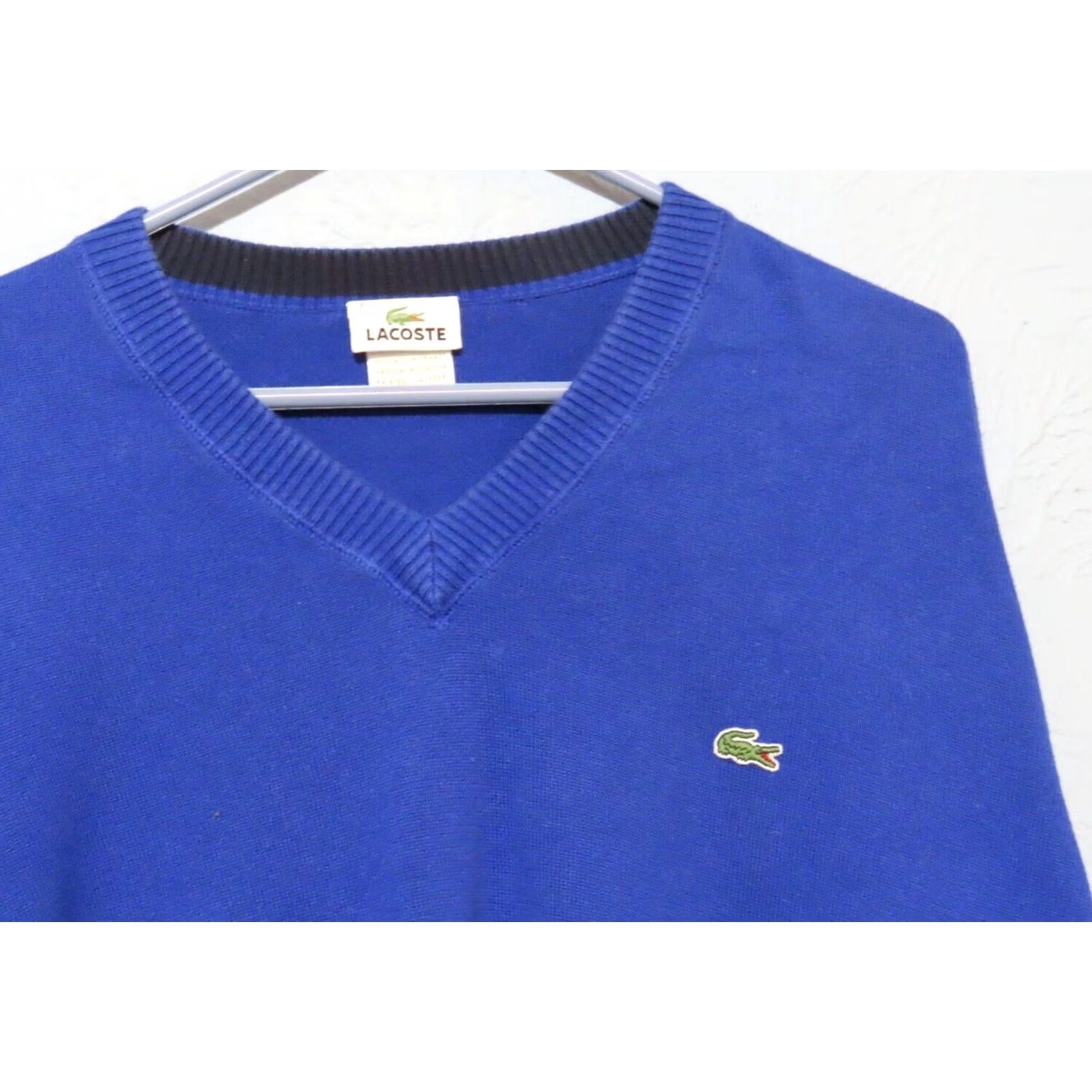 Lacoste Lacoste Mens Sweater 2XL Blue V-Neck Pullover Cotton Logo Casual Pullover Mens Size US XXL / EU 58 / 5 - 3 Thumbnail