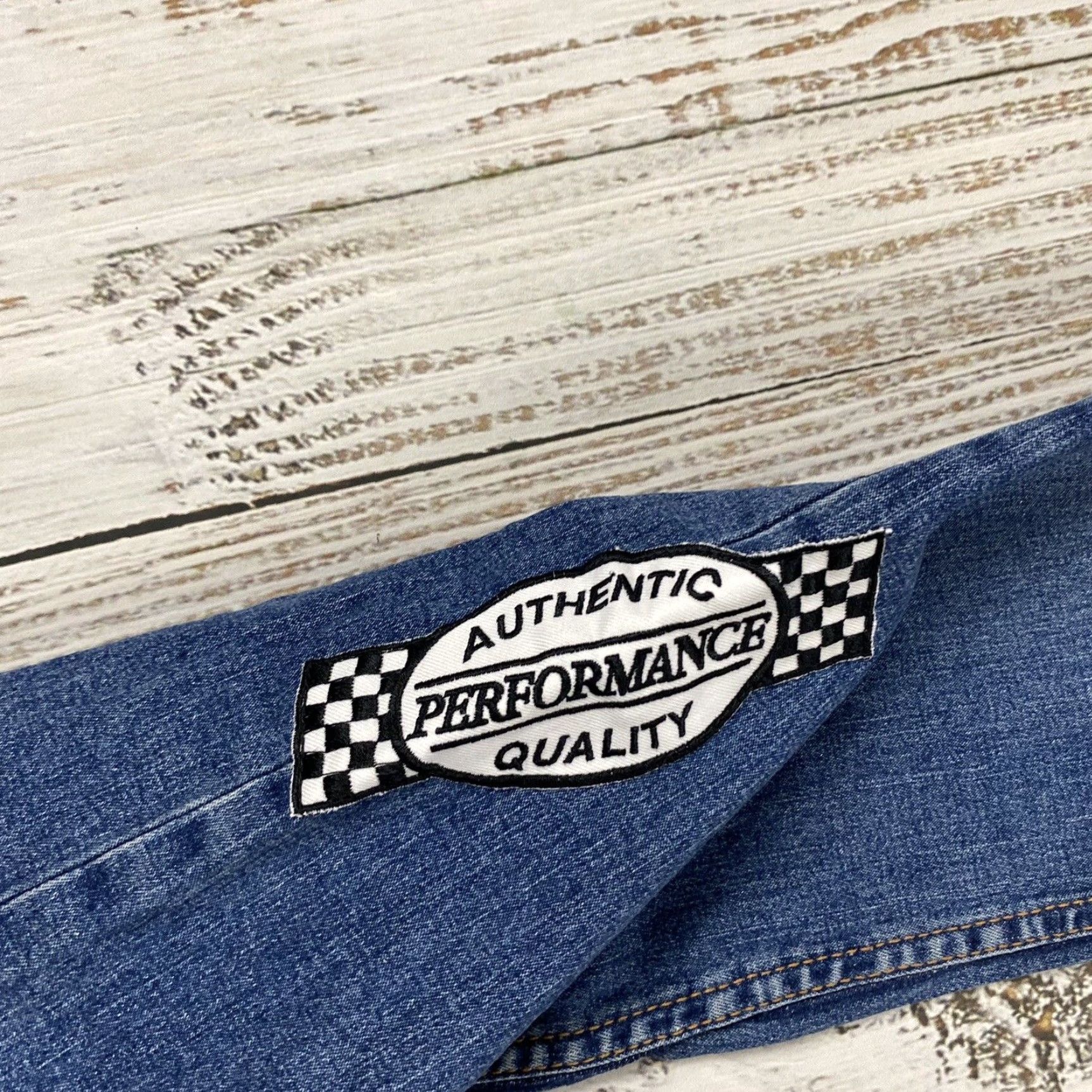 Vintage ALLEN SCHWARTZ Racing Bootcut Jeans Women Size 28 Blue Denim Flare Patches Regular Fit Size 28" / US 6 / IT 42 - 3 Thumbnail