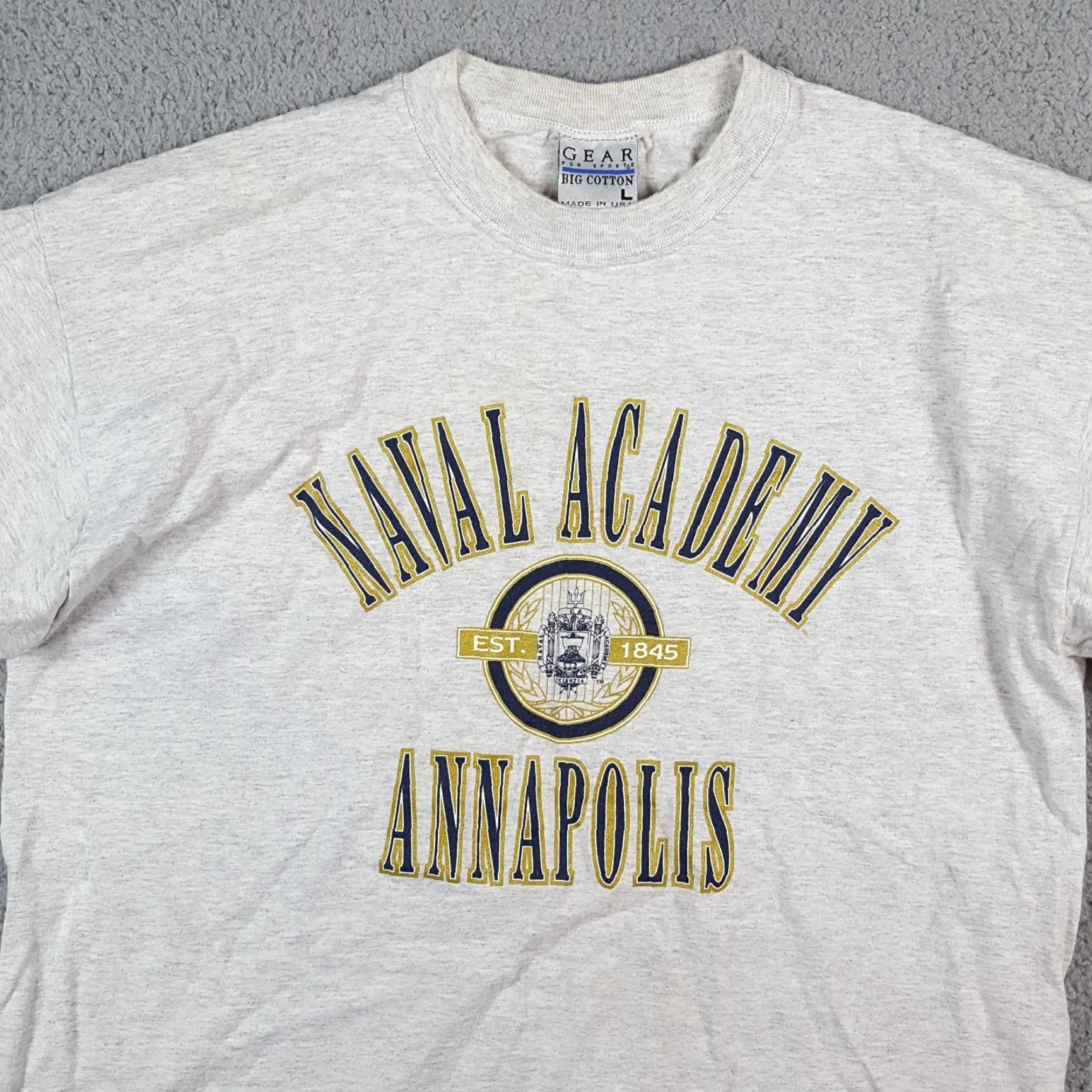 Vintage Vintage 90s Naval Academy Annapolis Men’s Size Large T-Shirt Military USA Made Gray Cotton Retro Embroidered Logo Size US L / EU 52-54 / 3 - 2 Thumbnail
