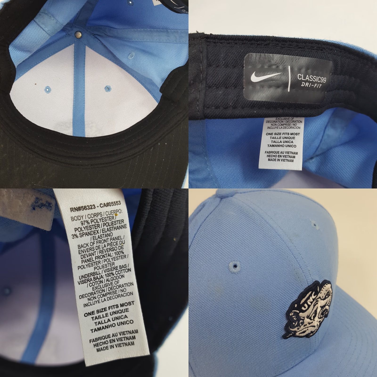Nike VINTAGE Nike Carolina Tar Heels Baseball Cap Hat OSFM Blue Casual Sports 00s Mens Size ONE SIZE - 8 Thumbnail