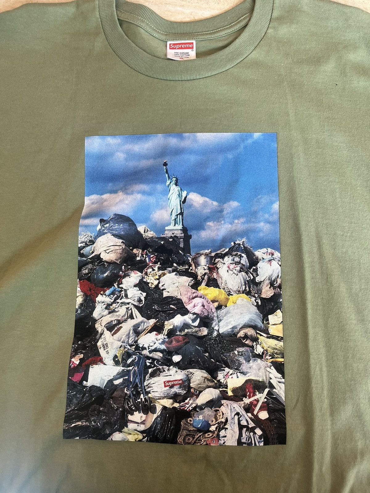 image of Supreme Statue Of Liberty Trash T-Shirt Olive Men's XL Fw22 in Green