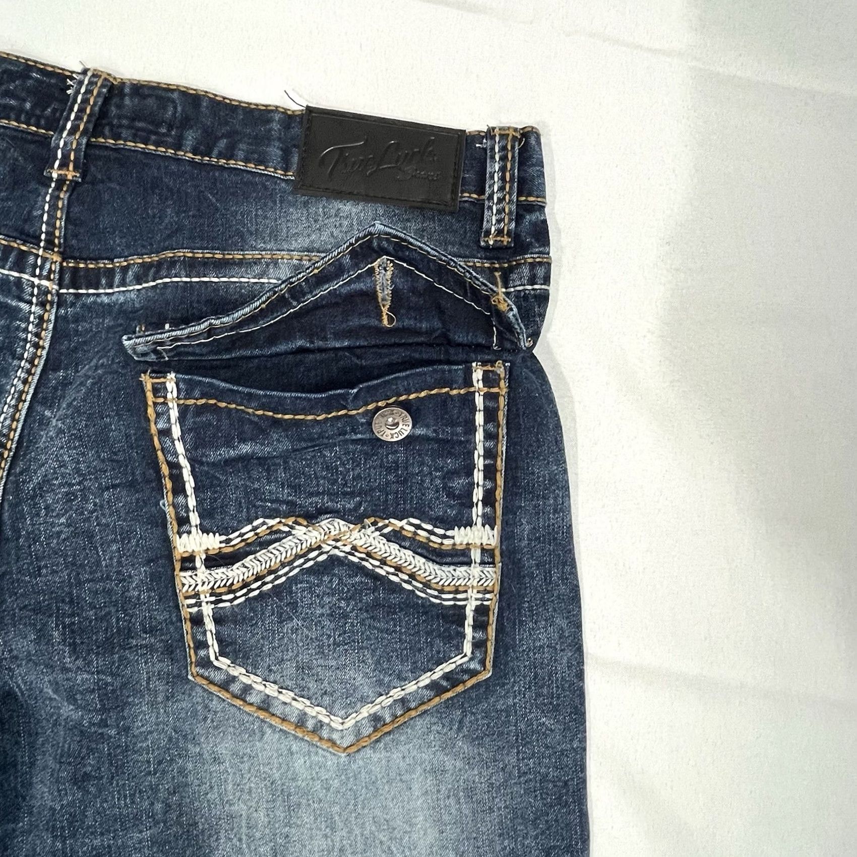 Denime True Luck Jeans Mens 36 Blue 36x30 Wash Stretch Denim Men Flap Pockets Size US 36 / EU 52 - 3 Thumbnail