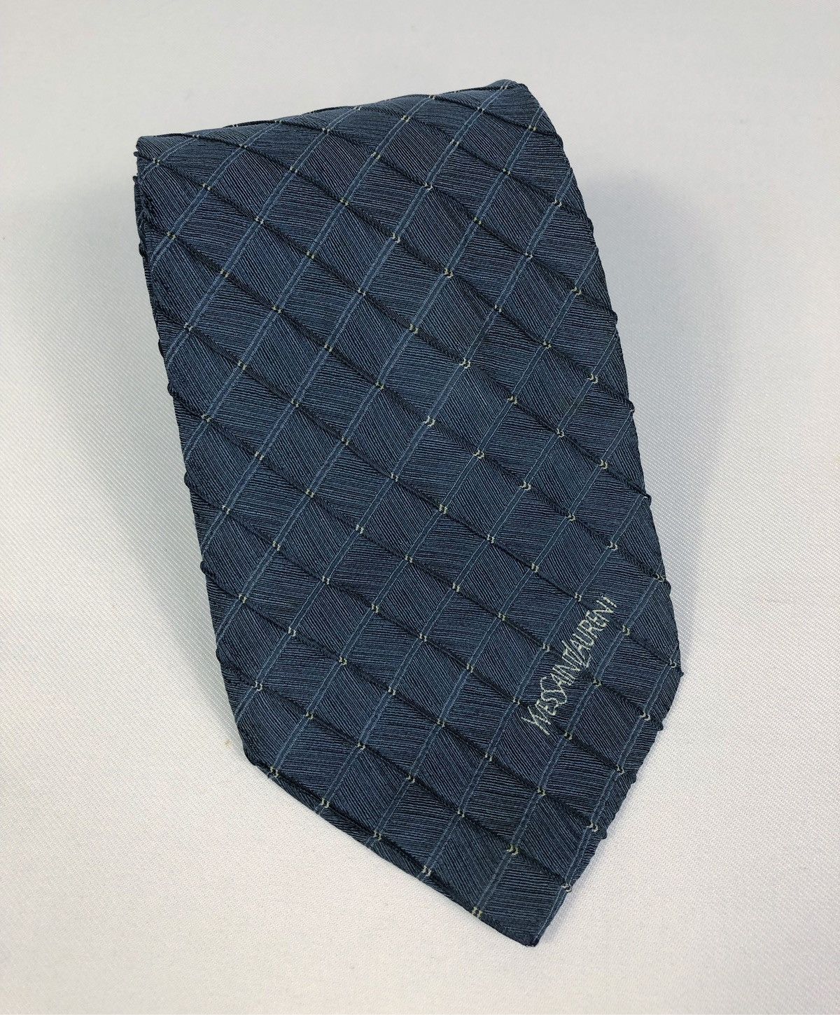Vintage × Yves Saint Laurent Vintage Yves Saint Laurent YSL Embossed Stripes Silk Tie Size ONE SIZE - 1 Thumbnail
