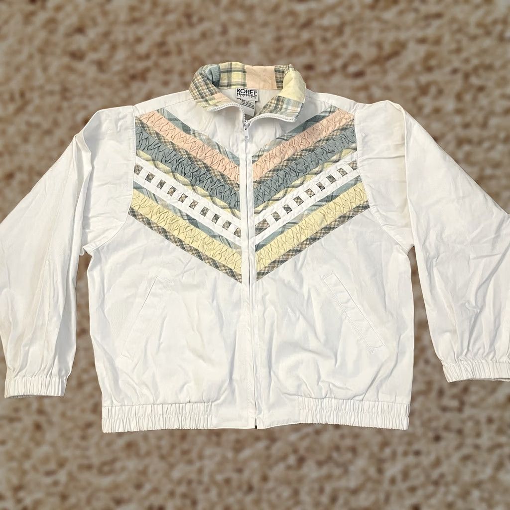 Vintage Koret Francisca Jacket Womens Medium White Full Zip Embroidery 90s Y2K Ladies Size M / US 6-8 / IT 42-44 - 1 Thumbnail