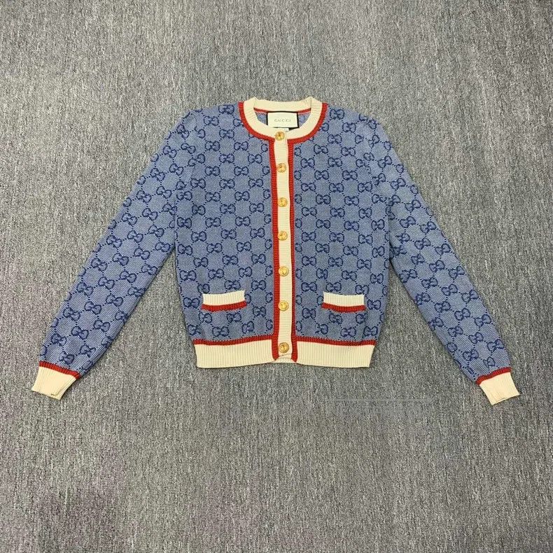 Gucci Gucci Blue double G old flower full-print knitted cardigan Size S / US 4 / IT 40 - 1 Thumbnail