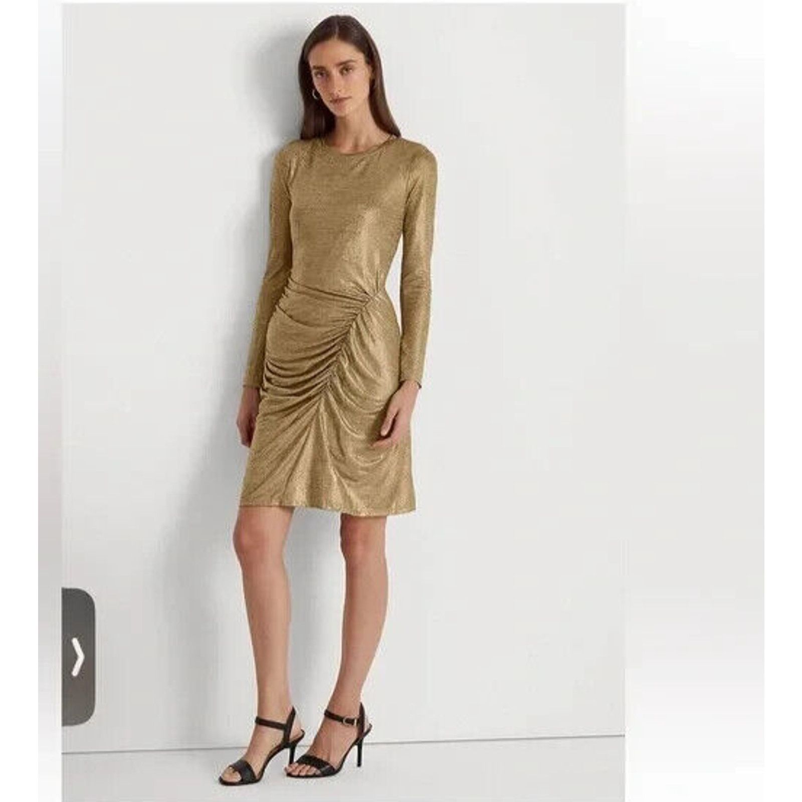 Ralph Lauren RALPH LAUREN GOLD FOIL LAME RUCHED LONG SLEEVE DRESS SZ 14 Size XL / US 12-14 / IT 48-50 - 1 Thumbnail