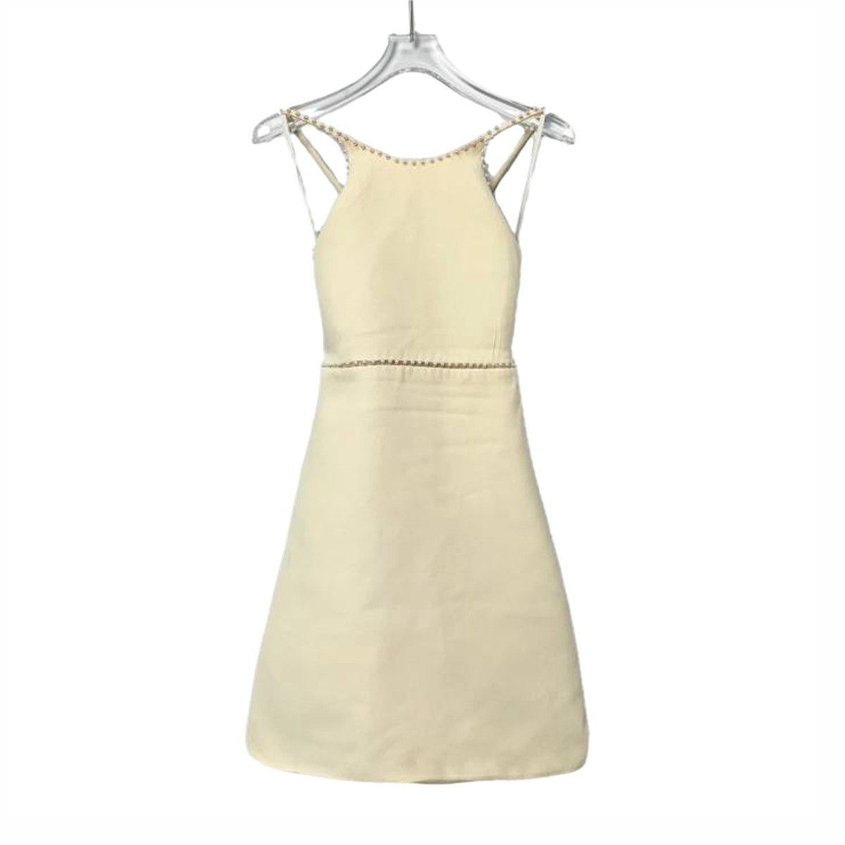 Miu Miu Miu Miu Cream Wool Pearl Backless Camisole Dress K26WX Size S / US 4 / IT 40 - 1 Thumbnail