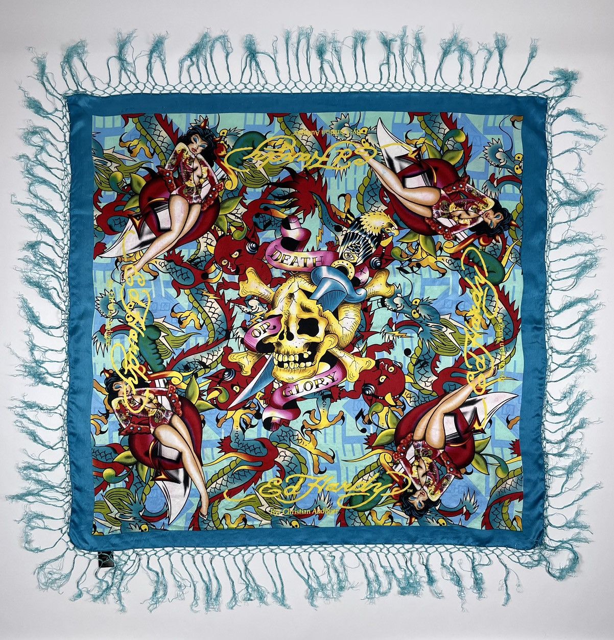 Ed Hardy Ed Hardy Christian Audigier Silk Scarf “Death or glory “ Size ONE SIZE - 1 Thumbnail