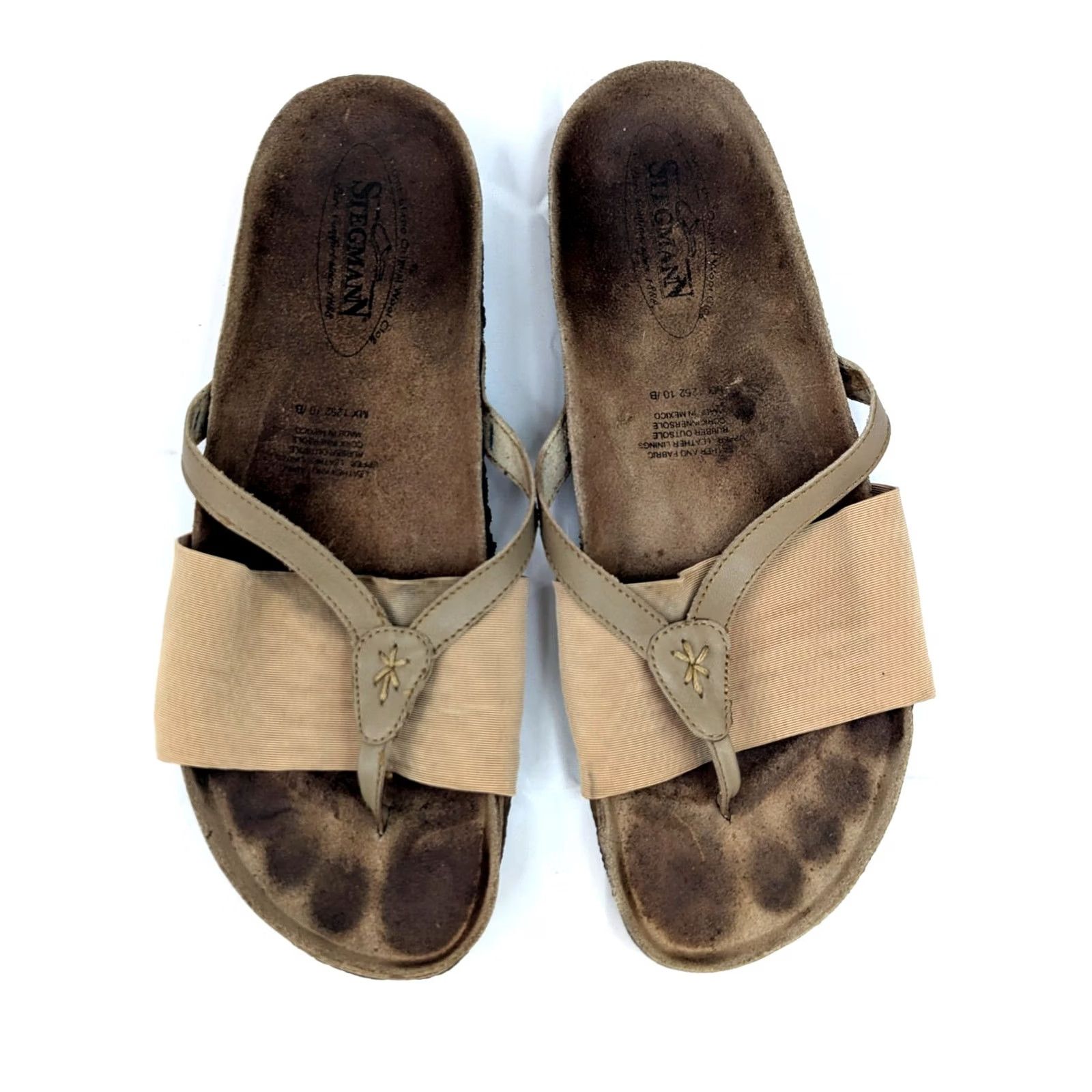 Vintage Stegmann Sandals Women 10 B Leather Cork Straps Crepe Outsole Elastic w Size US 10 / IT 40 - 5 Thumbnail