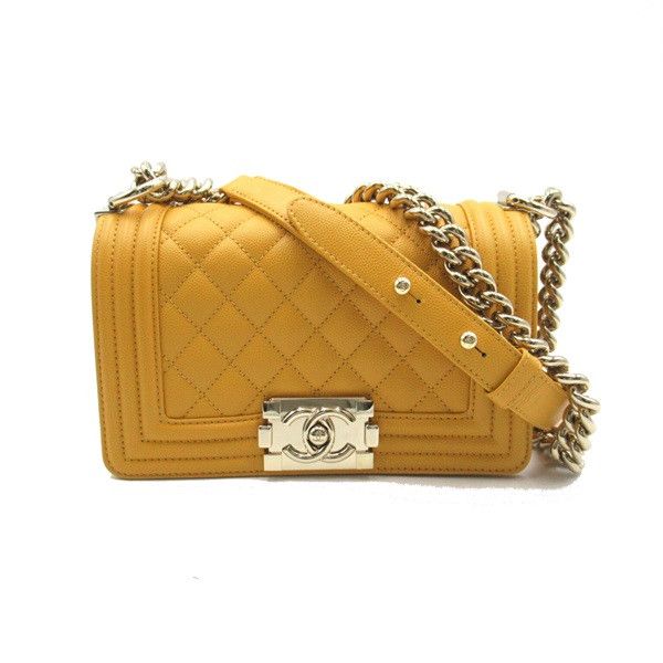 image of Chanel Small Classic Caviar Le Boy Flap Bag in Yellow, Women's