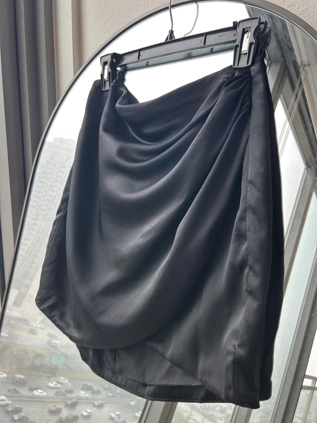 Designer Chic Black Satin Mini Skirt with Side Ruching by The Sei Size 32" / US 10 / IT 46 - 2 Thumbnail