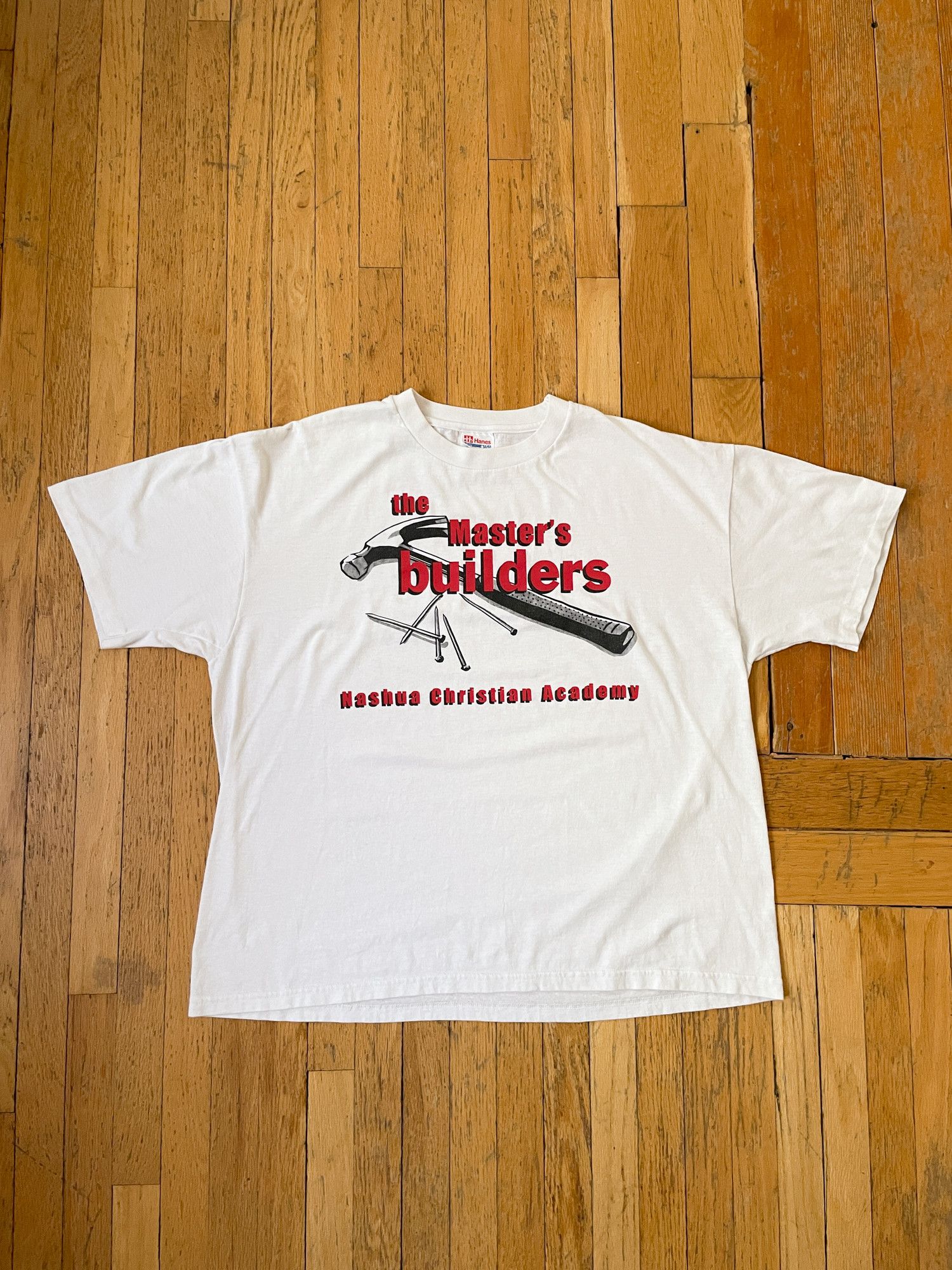 Hanes × Vintage 90s Single Stitch Boxy Faded The Master's Builders God Jesus Size US XL / EU 56 / 4 - 2 Thumbnail