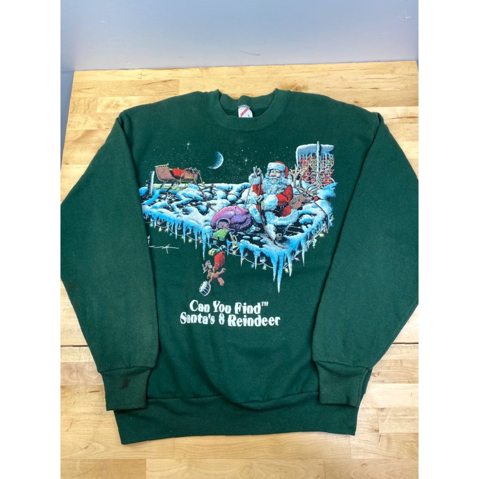 Jerzees Jerzees Christmas Sweatshirt Mens L Green USA Santa SleighReindeer 10309 Size US M / EU 48-50 / 2 - 2 Thumbnail