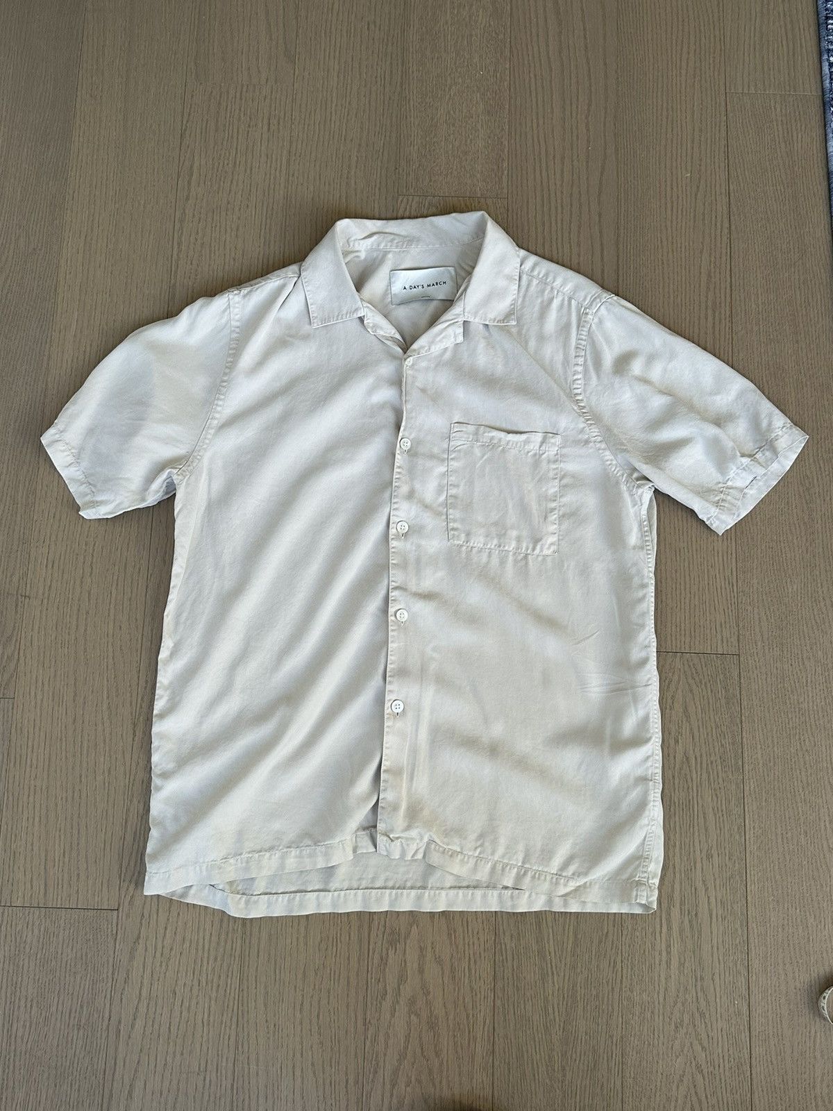 image of A Days March White Yamu Lyocell Camp Collar Shirt, Men's (Size Medium)
