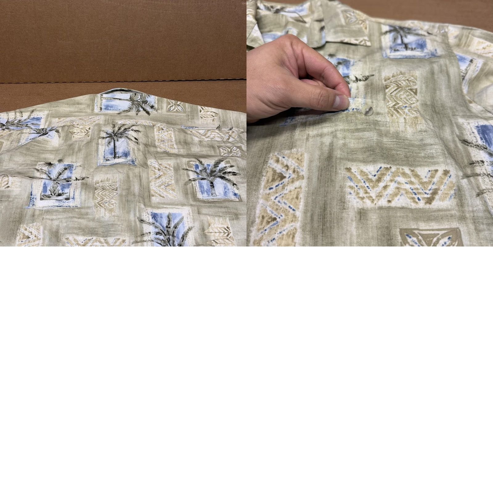 Vintage Batik Bay Shirt Mens Large Beige Palm Tree Cotton Tropical Hawaiian Camp Aloha Button-Up Short Sleeve Graphic Print Beach Size US L / EU 52-54 / 3 - 8 Thumbnail