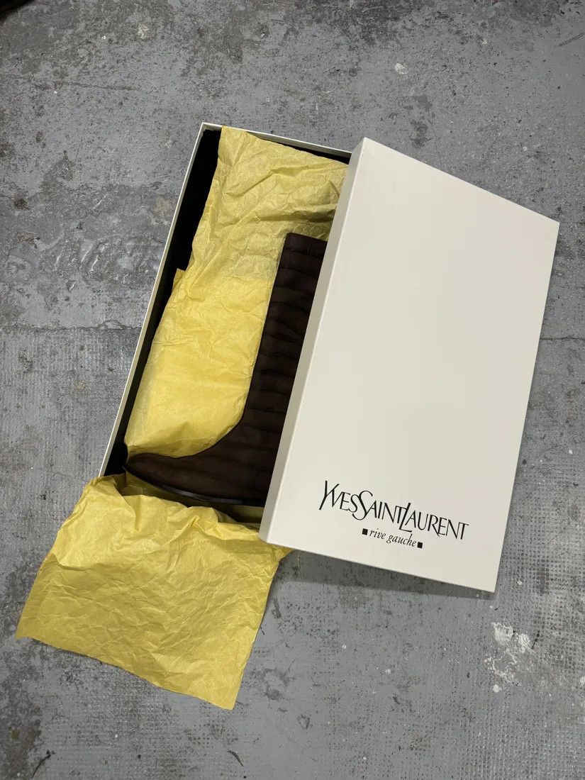 Designer × Vintage × Yves Saint Laurent Yves Saint Laurent Brown Crocodile Effect Leather Ankle Boots Size US 8 / EU 41 - 11 Thumbnail