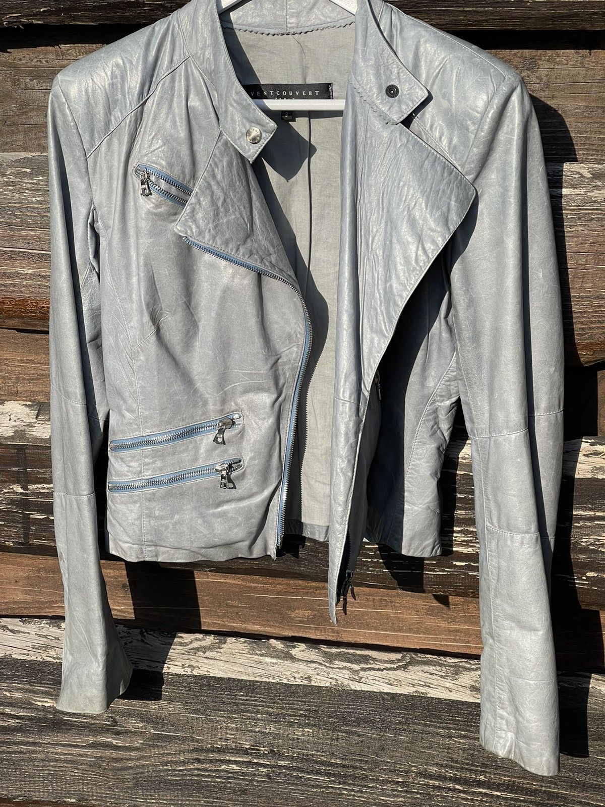 Designer Ventcouvert Paris Blue Leather Biker Jacket Size L / US 10 / IT 46 - 14 Thumbnail