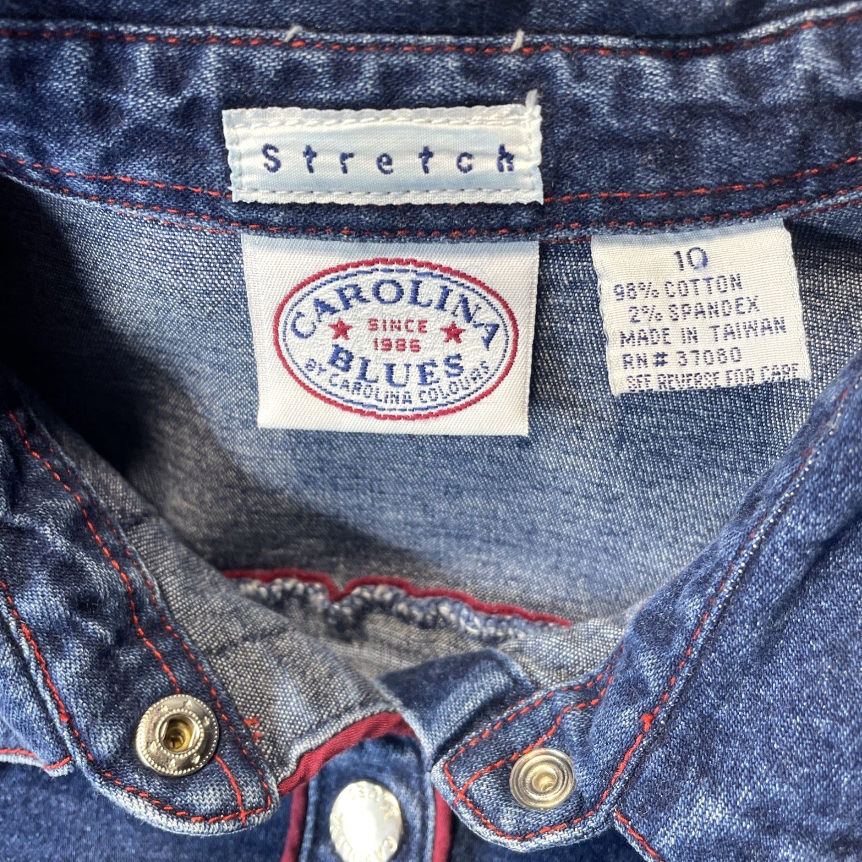 Vintage Carolina Jean Dress Size 10 Blue Stretch Snap Front Short Sleeve Womens Size 32" / US 10 / IT 46 - 2 Thumbnail