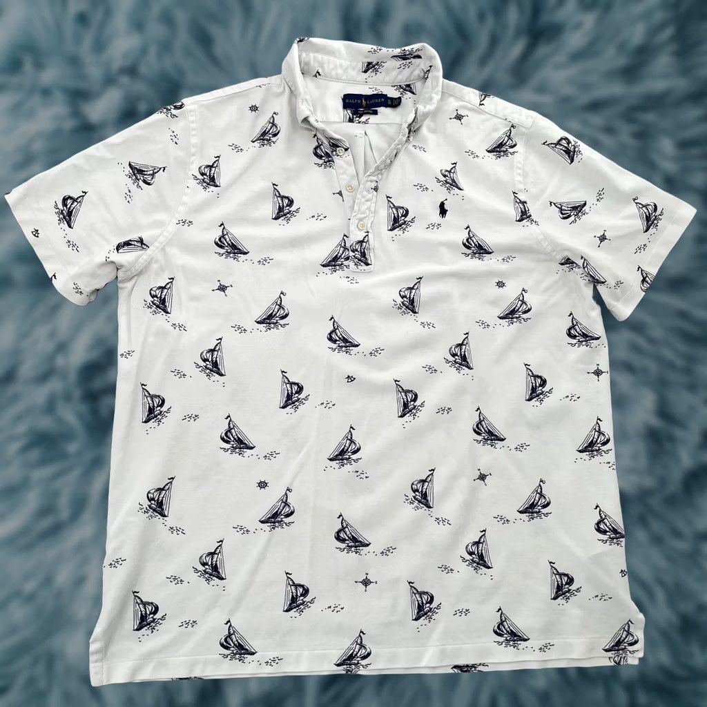 Polo Ralph Lauren VINTAGE Polo Ralph Lauren Shirt Adult XL White Polo Sailboat Graphic Print Knit Oxford Size US XL / EU 56 / 4 - 1 Thumbnail