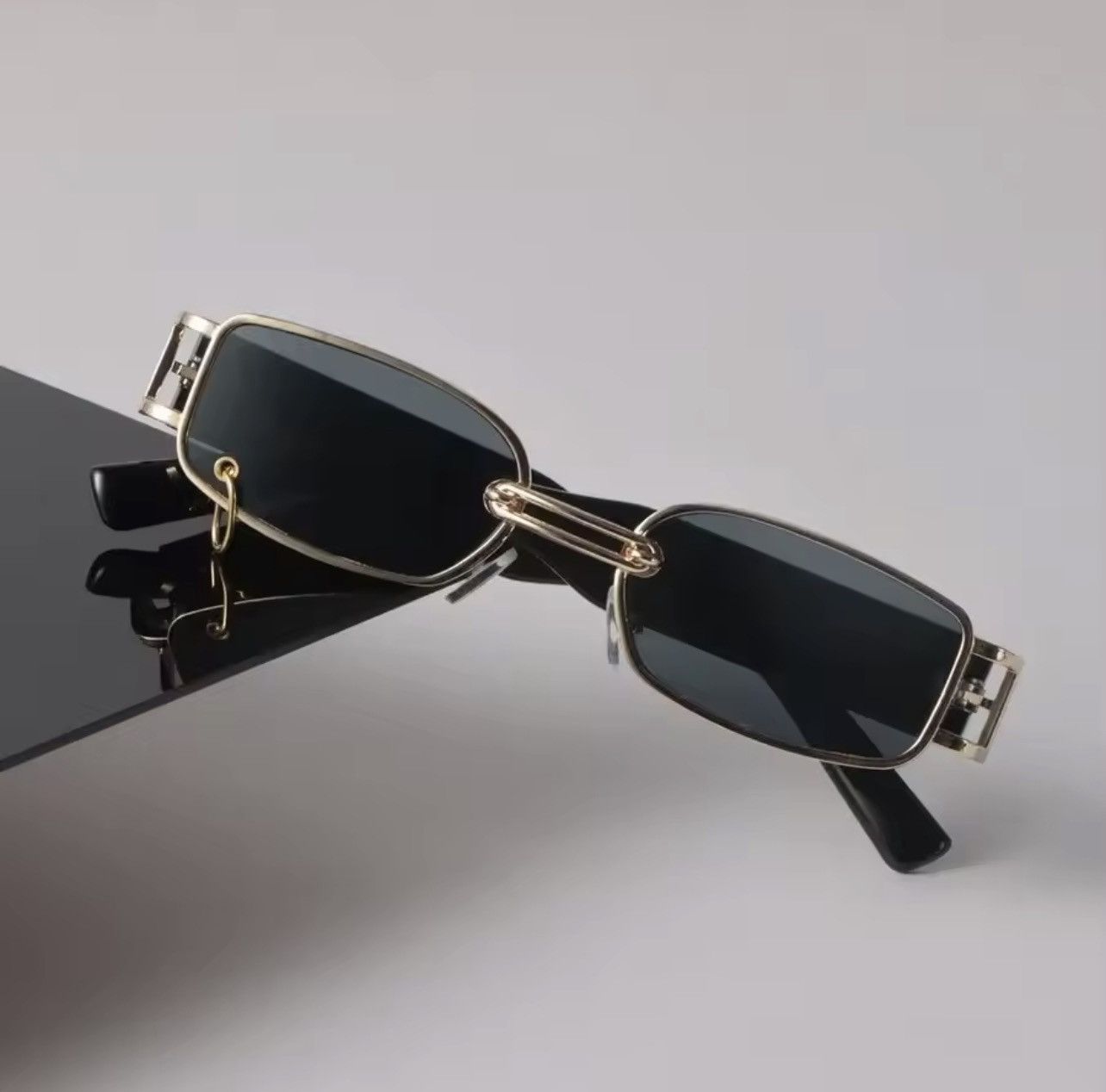 Other Luxury Small Frame Square Sunglasses Women Black Gold Size ONE SIZE - 3 Thumbnail