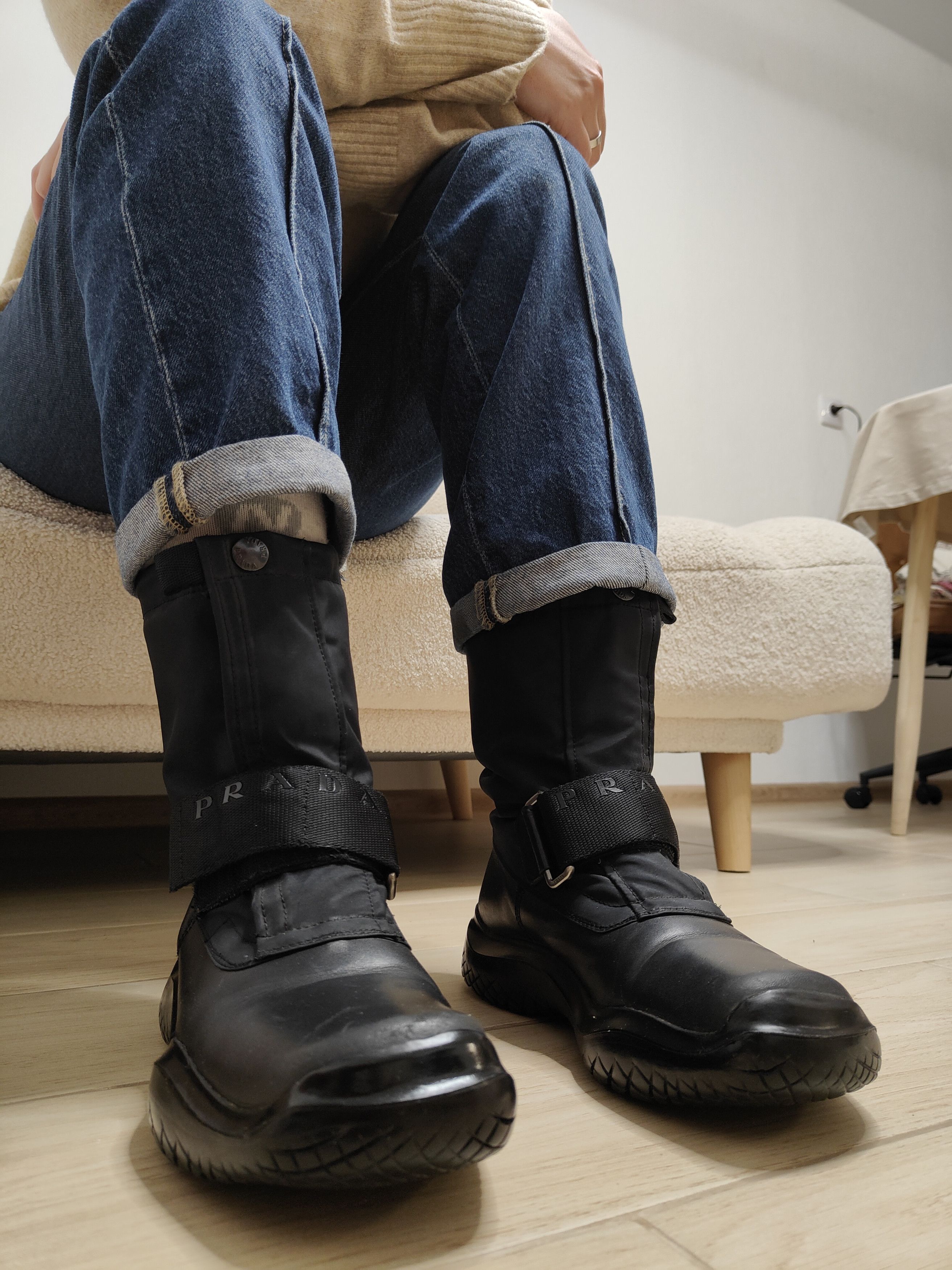 PRADA square toe velcro leather shoes prada 99ss archive velcro