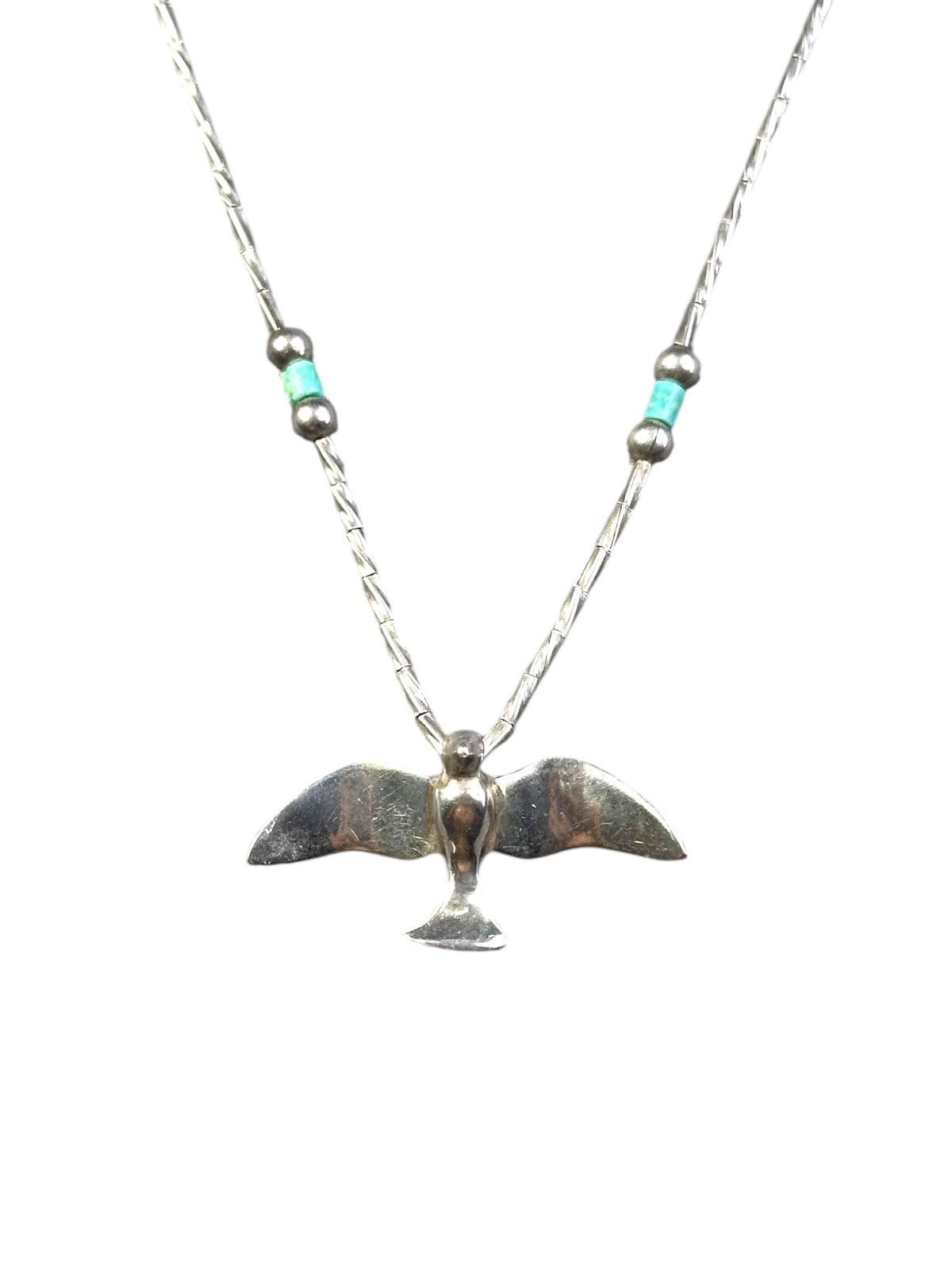 Vintage 1980s NATIVE TURQUOISE STERLING SILVER SOARING BIRD NECKLACE Size ONE SIZE - 2 Thumbnail