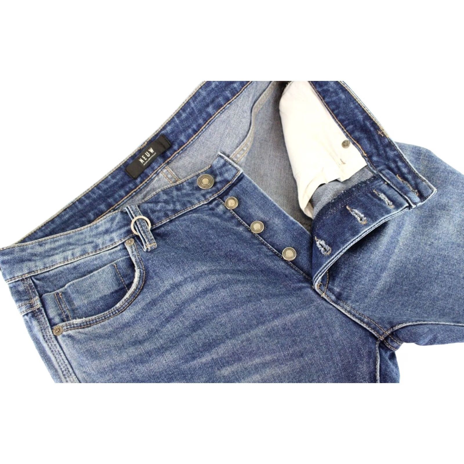 Vintage Neuw Helt Skinny Jeans Men's W33/L34 Fade Effect Whiskers Button Fly Blue Size US 33 - 4 Thumbnail