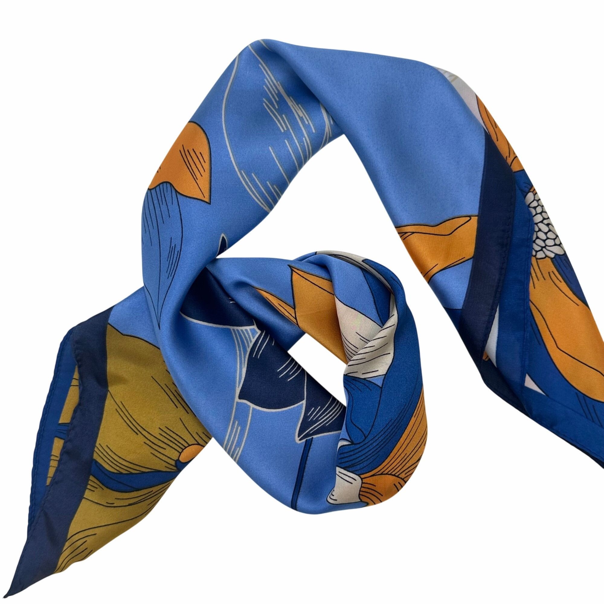 Other ✨Luxury Silky Scarf Orange Navy Blue Geometric Floral Link P Size ONE SIZE - 3 Thumbnail