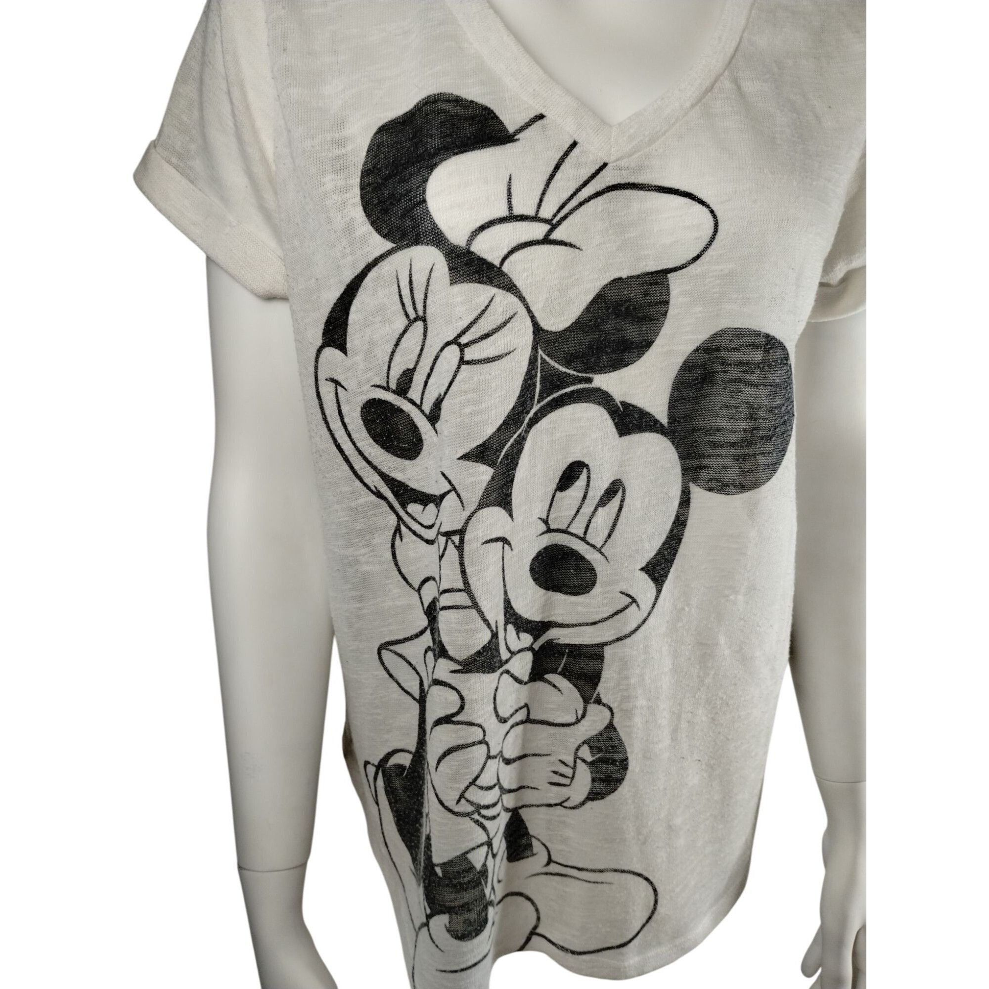 Disney Disney Misses XXL White V-Neck T-Shirt With Mickey and Minni Size XXL / US 16-18 / IT 52-54 - 3 Thumbnail