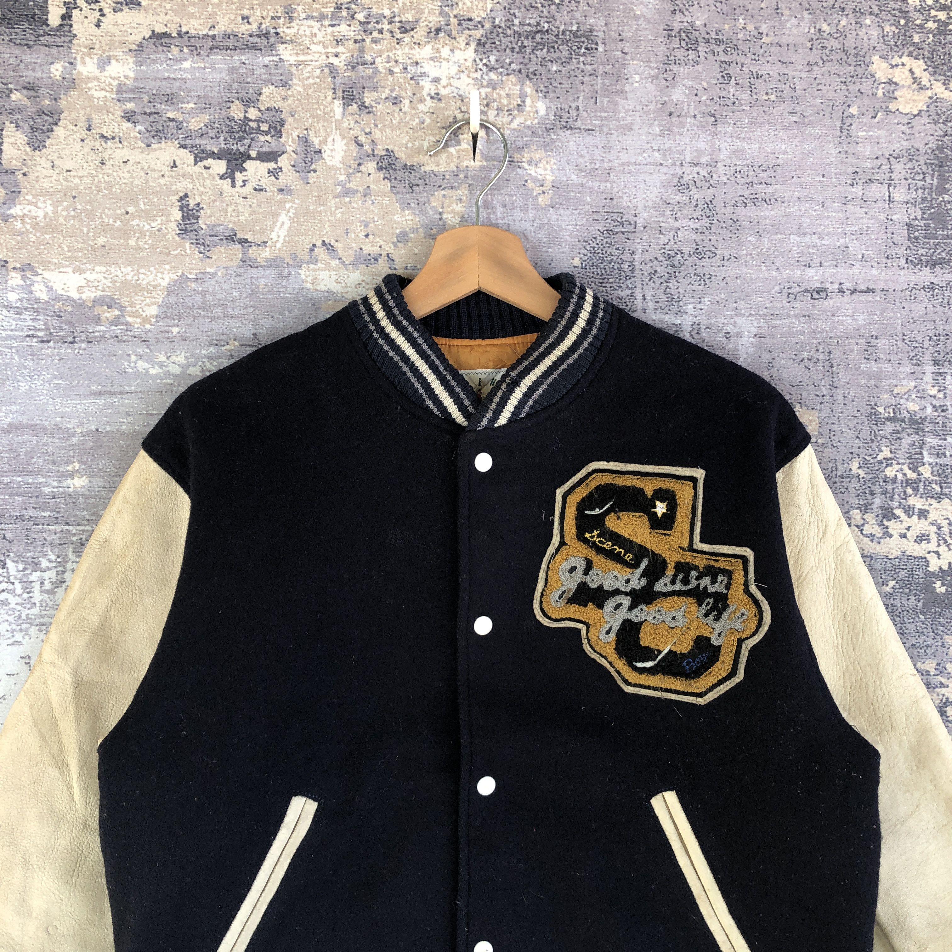 Vintage Scene Sports Varsity Leather Jacket Letterman Wool Jacket Size US M / EU 48-50 / 2 - 3 Thumbnail