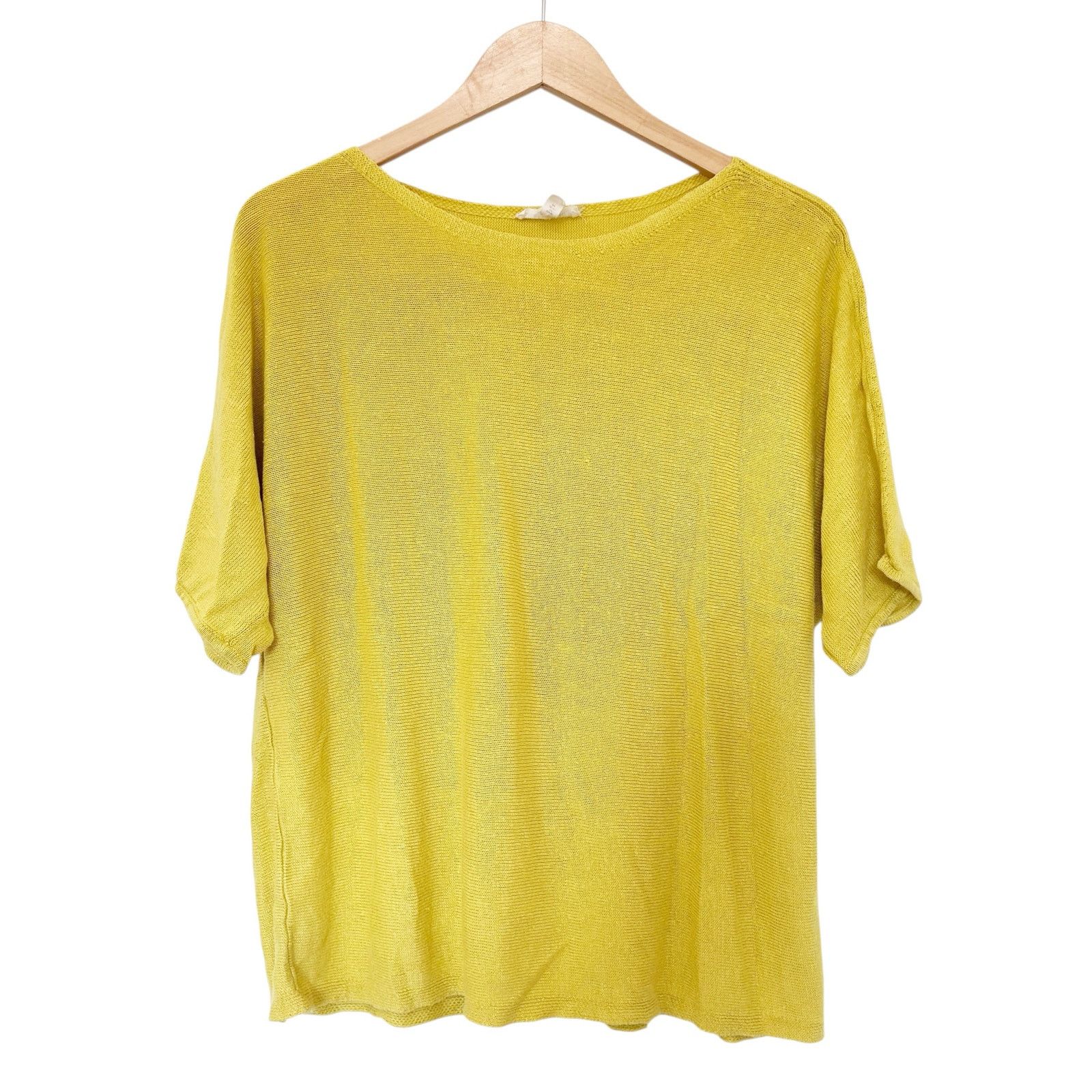 Eileen Fisher Eileen Fisher Yellow 100% Organic Linen 1/2 Sleeve Shirt L Size L / US 10 / IT 46 - 1 Thumbnail
