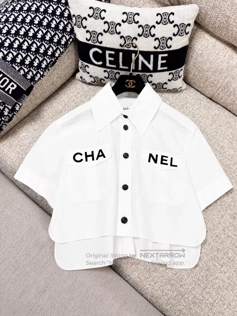 Chanel Chanel Black letter logo lapel short-sleeved short shirt Size XXS / US 00 / IT 34 - 1 Thumbnail