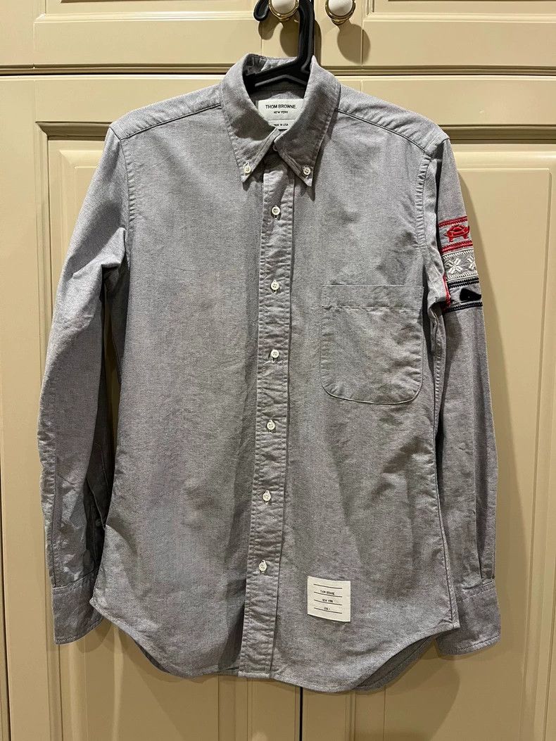 THOM BROWNE Long Sleeve Shirt with Embroidery - dmc