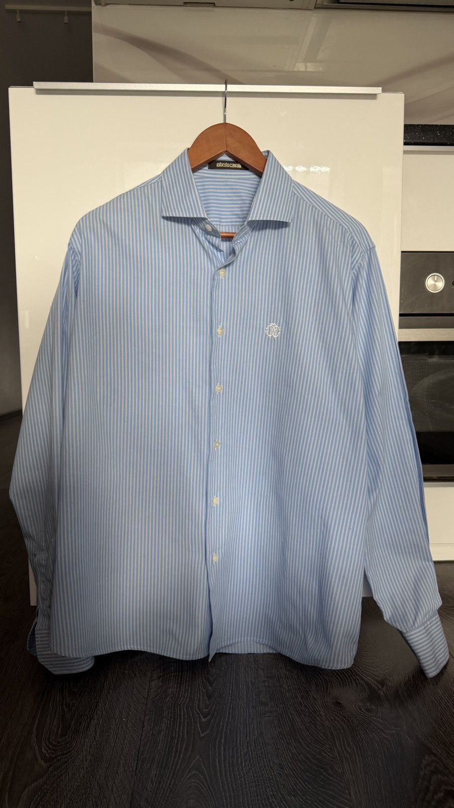 Roberto Cavalli Roberto Cavalli Blue Stripe Shirt Size 43/17 Size US XL / EU 56 / 4 - 1 Thumbnail